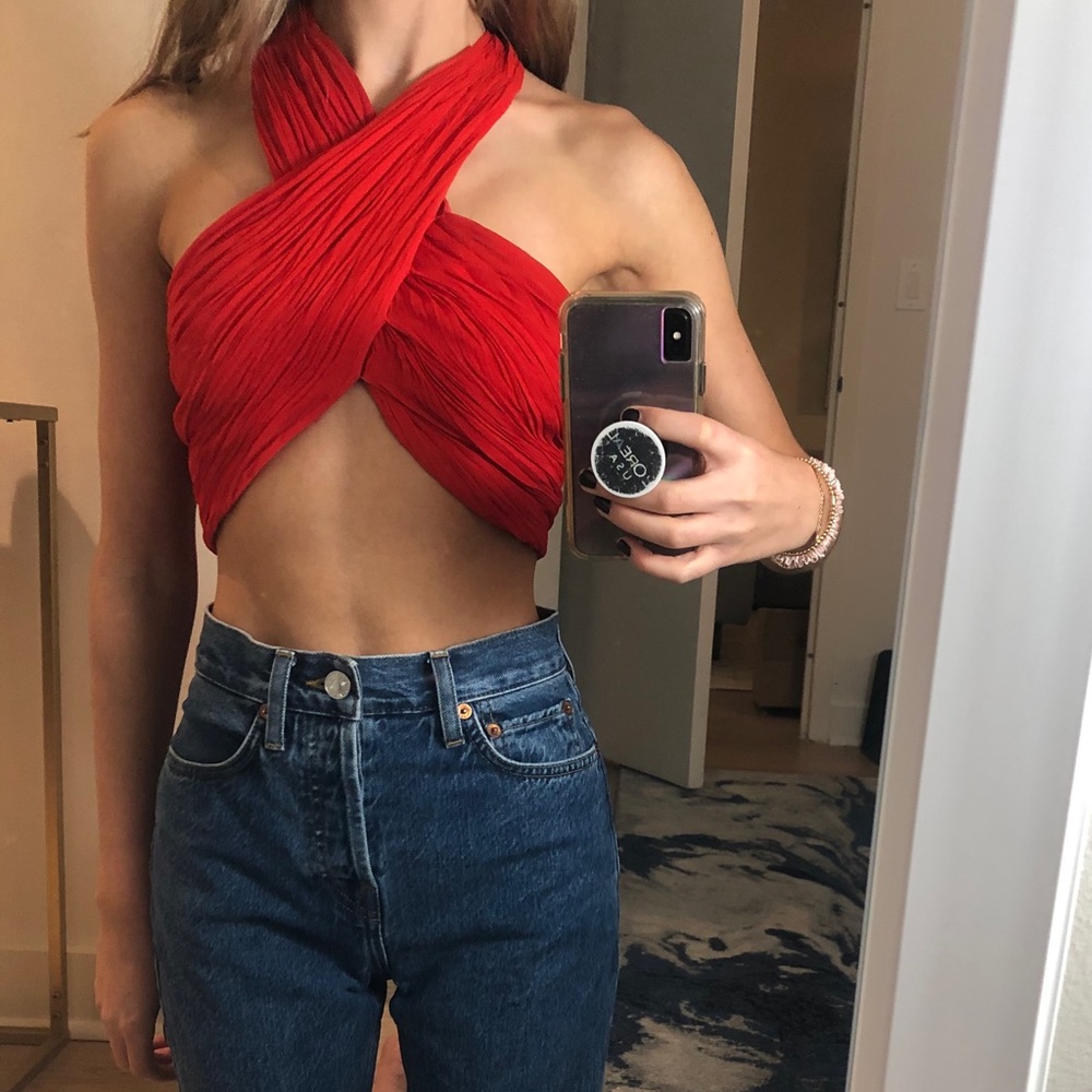 Alice + Olivia Red Wrap Top